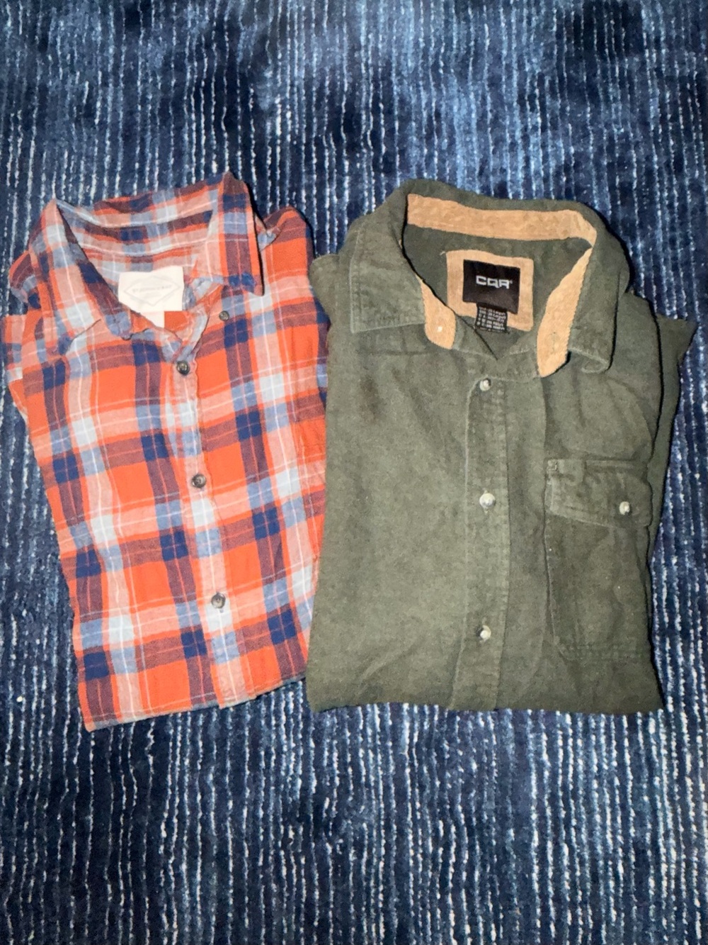 Men's 2XL St. John's Bay Orange and Navy Plaid Button-Up Shirt